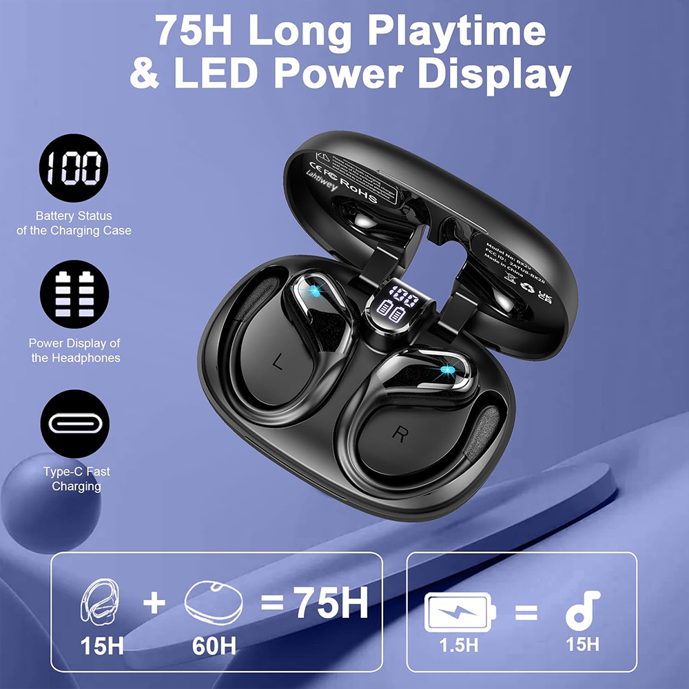 Wireless Earbuds Sport, 75H Pl - Type C Wired Earphones With Mic ulasan dan harga