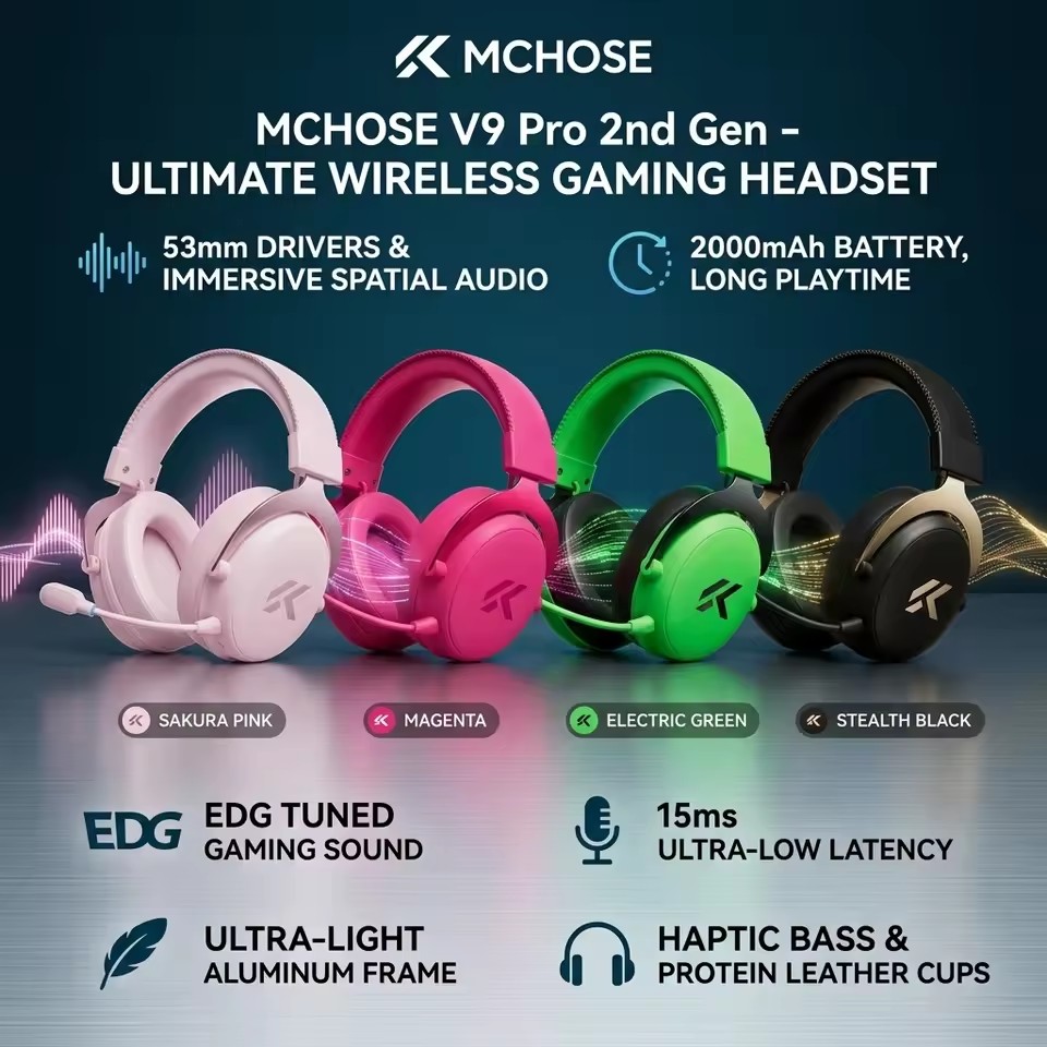 MCHOSE V9 Pro 2 E-sports  Wire - Anc Wireless Over Ear Headphones ulasan dan harga